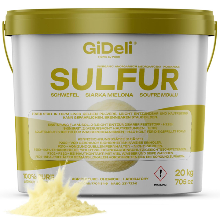 Schwefelpulver 20kg 99,9% Fein Anorganisch Bodenpflege Pflanzen Kosmetik GiDeli
